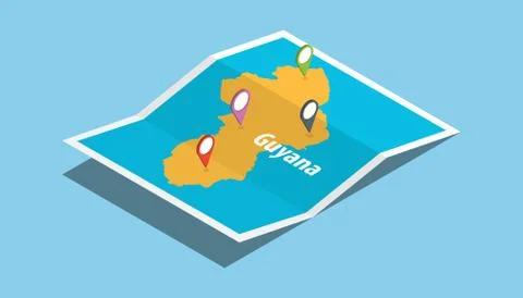 Explore guyana maps with isometric style and pin location tag on top 스톡 일러스트