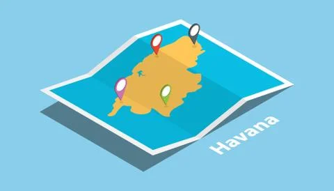 Explore havana cuba maps with isometric style and pin location tag on top Stock Illustration