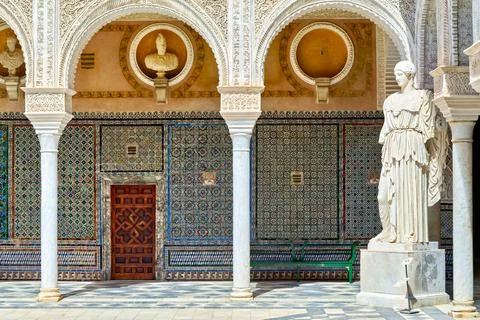 Explore historic La Casa de Pilatos in Seville Stock Photos