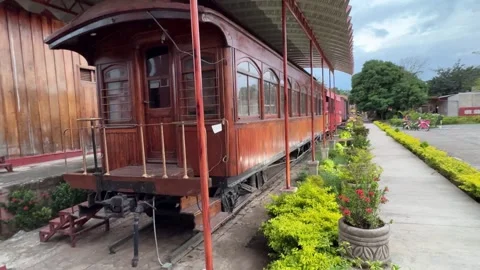 Explore the Historic Old Train Exhibit at the Museum in Granada, Nicaragua Stock Footage 306952817