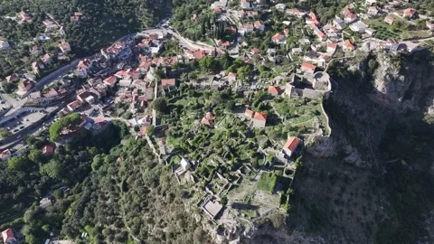 Explore the historic ruins of Stari Bar in Montenegro showcasing ancient Video stock 287798891