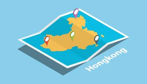 Explore hongkong maps with isometric style and pin location tag on top 스톡 일러스트
