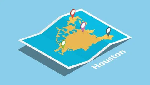 Explore houston maps with isometric style and pin location tag on top 스톡 일러스트