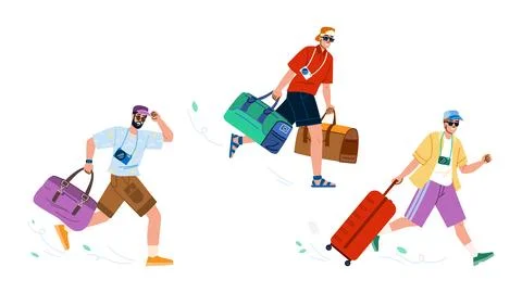 Explore hurrying tourist man vector Stock Illustration