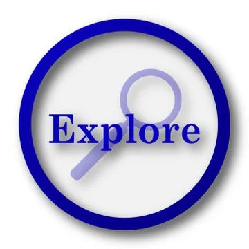 Explore icon. Blue internet button on white background.. Stock Illustration