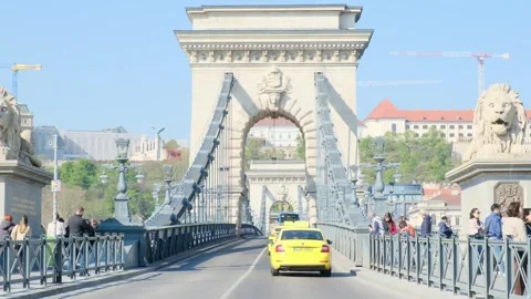 Explore the iconic chain bridge in budapest with scenic views and city life Stock Footage 333507930