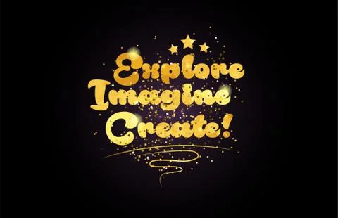 Explore imagine create star golden color word text logo icon Stock Illustration