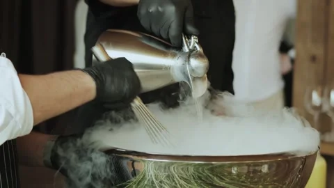 Explore Innovative Culinary Techniques with Liquid Nitrogen for Creative Cooking Stock Footage 292913889