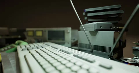 Explore the intricate details of vintage computer hardware and peripherals Stock Footage 306207781