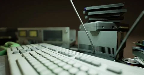 Explore the intricate details of vintage computer hardware and peripherals Stock Illustration