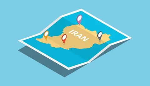 Explore iran maps with isometric style and pin location tag on top 스톡 일러스트