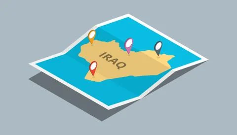 Explore iraq maps with isometric style and pin location tag on top Stock Illustration