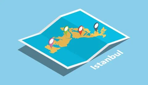 Explore istanbul maps with isometric style and pin location tag on top Stock Illustration