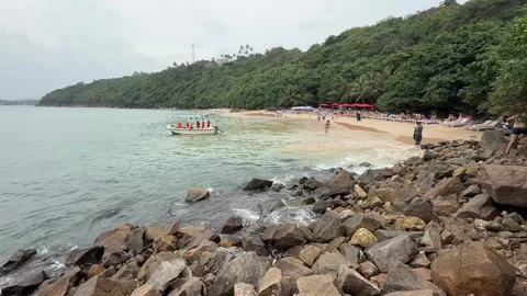 Explore Jungle Beach in Sri Lanka: Lush Coastline and Crystal Waters Stock Footage 301341760