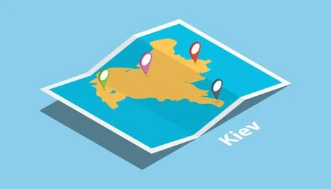 Explore kiev or kyiv maps with isometric style and pin location tag on top Stock Illustration