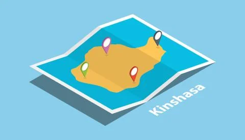Explore kinshasa congo maps with isometric style and pin location tag on top Stock Illustration