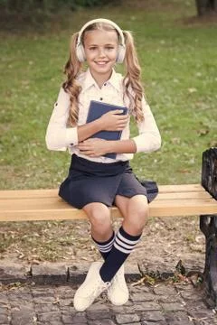 Explore knowledge. using headset technology. old school music. back to school Stock Photos