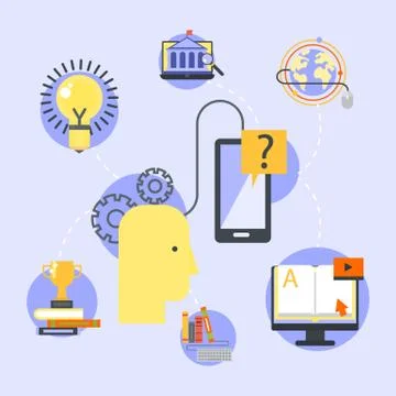 Explore learn idea, vector illustration. Brain gear, learning for creative mind Stock Illustration