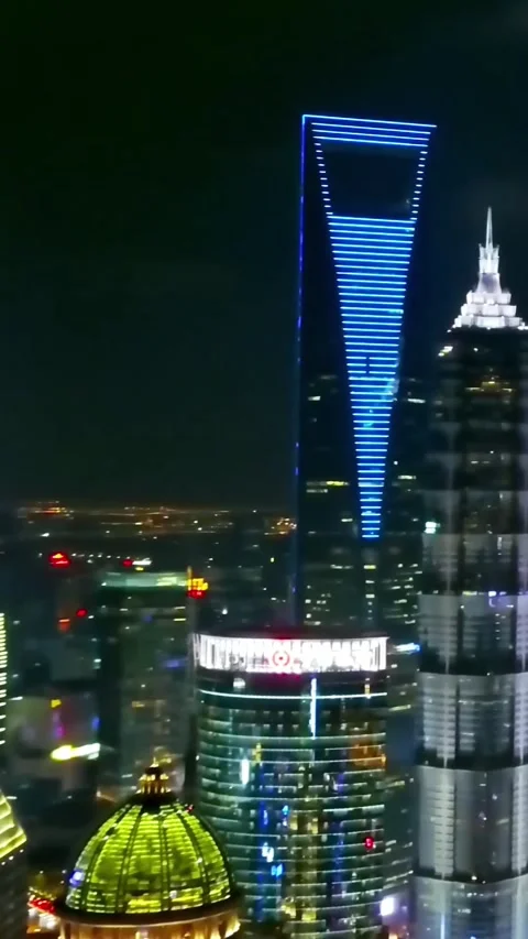 Explore the lights of Shanghai at night from above Stock Footage 335073426