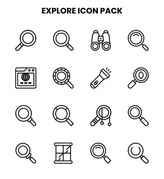 Explore Line Icons Pack Stock Illustration