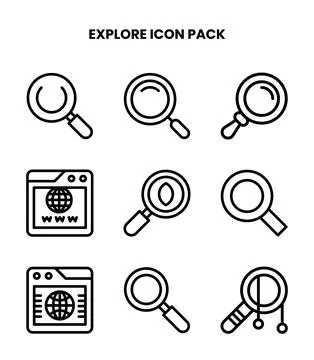 Explore Line Icons Pack Stock Illustration