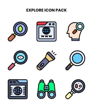 Explore Lineal Color Graphics Icons Pack Stock Illustration