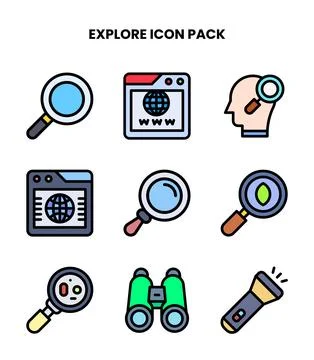 Explore Lineal Color Vector Icons Pack Stock Illustration