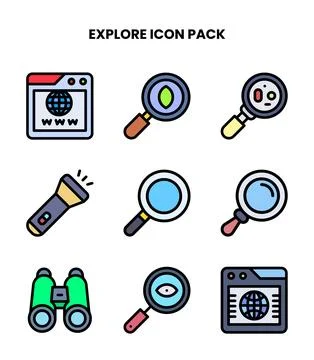 Explore Lineal Color Vector Icons Pack Stock Illustration