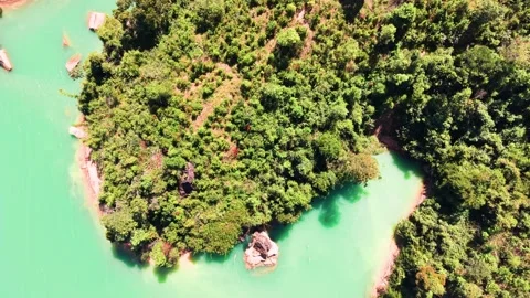 Explore the lush landscape of Lam Dong, Vietnam, where rivers flow peacefully 스톡 동영상 331009110