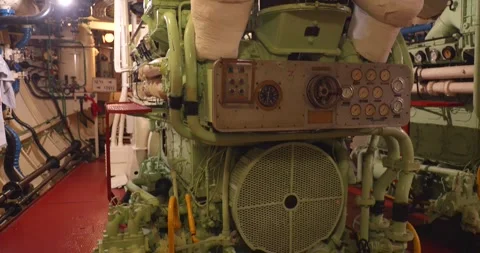 Explore the machine room of a historic ship at La Rochelle, France Stock Footage 328332674