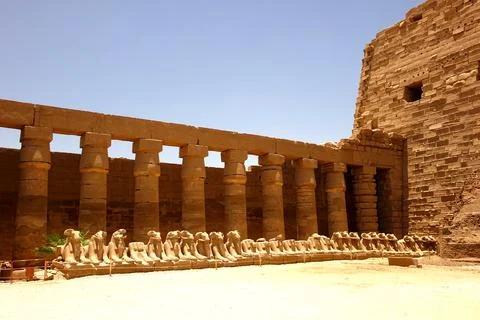 Explore Majestic Columns and Ancient Statues of Karnak Temple Complex in Eg.. Stock Photos