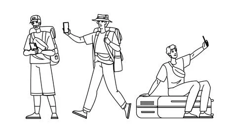 Explore man tourist phone vector Illustrazione stock