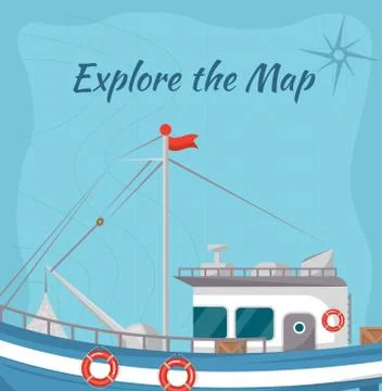 Explore the map poster with ship イラスト素材