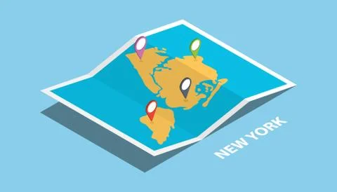 Explore maps with isometric style and pin location tag on top Stock Illustration