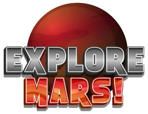 Explore Mars word logo design with Mars planet Stock Illustration