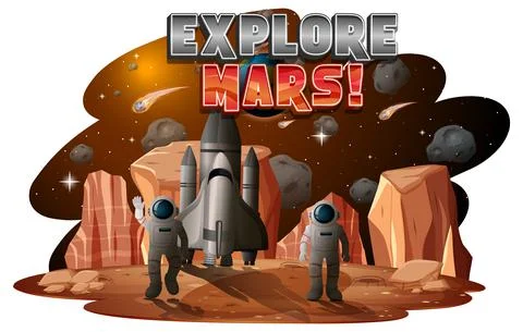 Explore Mars word logo design with astronaut on the planet Stock Illustration