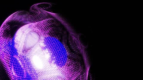 Explore mesmerizing 3D abstract digital art featuring purple and blue light Stock-Illustration