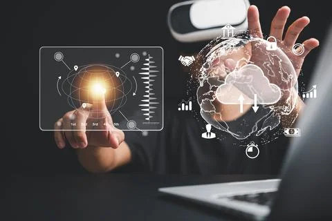 Explore the metaverse with a tech-savvy businessman wearing VR glasses Stock Photos