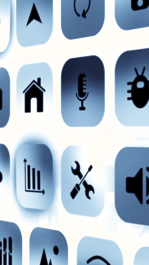 Explore Modern App Icons That Feature a Variety of Functions and Services Stock Footage 289079859