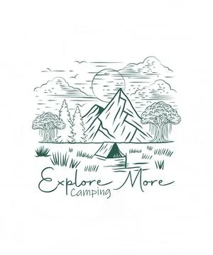 Explore more line art camping adventure t shirt design 库存插图