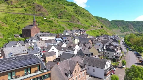 Explore Mosel, Germany from above with views of towns and green hills Stock Footage 335081213