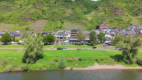 Explore Mosel, Germany with views of the town and river on a sunny day Stock Footage 335081287