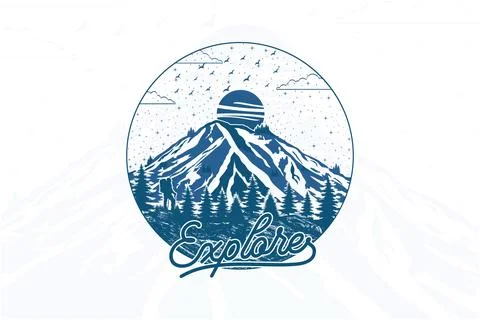 Explore the mountain t shirt design Stock Illustration