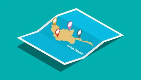 Explore myanmar nations maps with folding map and pin location Stock Illustration