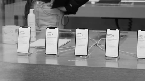 Explore the new iPhone 12 and iPhone 12 Pro on display during launch day in Stock Footage 141773192