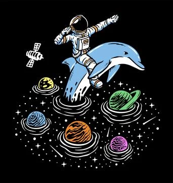 Explore the ocean of the universe with dolphin Illustrazione stock