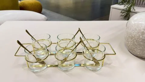 Explore our Elegant Glass Dessert Cups with a beautiful Gold Frame, ideal f.. Stock Photos
