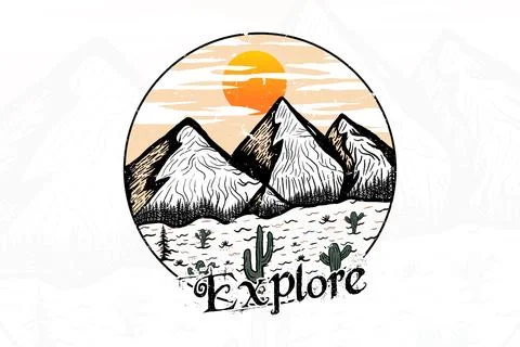 Explore the outdoor hand drawn t shirt print illustration Stock Illustration