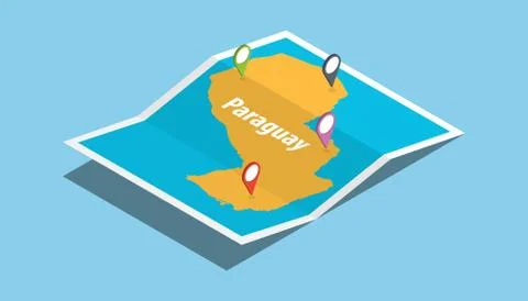 Explore paraguay maps with isometric style and pin location tag on top イラスト素材