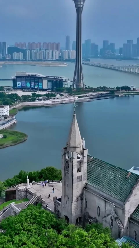 Explore Penha Hill from above in Macau, China during daylight hours Stock Footage 335074555